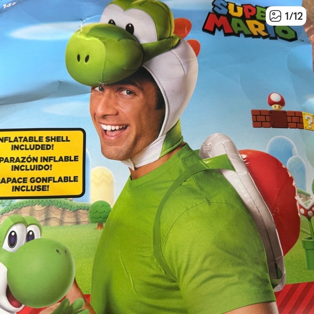 Super Mario Yoshi Costume Hat with Inflatable Shell Adult One Size Halloween